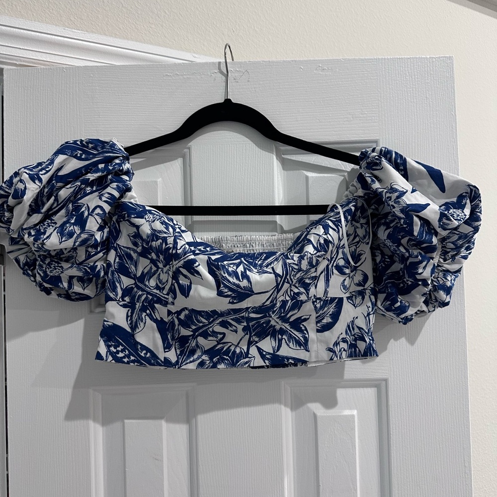 Abercrombie & Fitch Blue and White Floral Crop Top